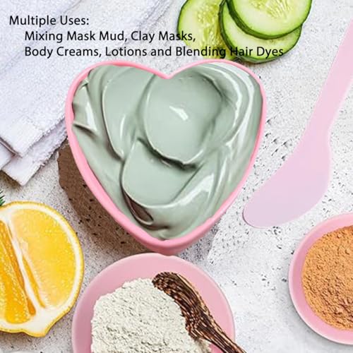 15 Pairs Pink Heart-shaped Plastic Facial Mask Mixing Bowls Set with Spatulas - DIY Skincare Mixing Tool Kit, Mud Masks, Home Salon, and Beauty Salon Use, Face Mask Applicator Tool(15Pcs)