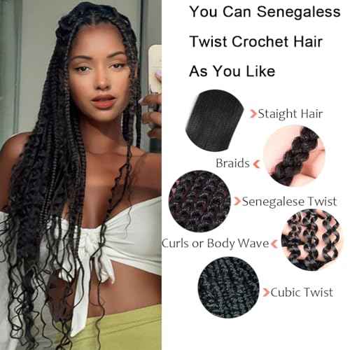 Black Braiding Hair Pre Stretched 20 Inch 6 Pack Synthetic Braids Hair Extensions for Women (1B)