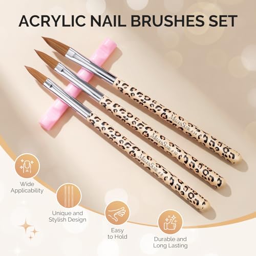MelodySusie 3Pc Acrylic Nail Brush Set - Sizes 8/10/14