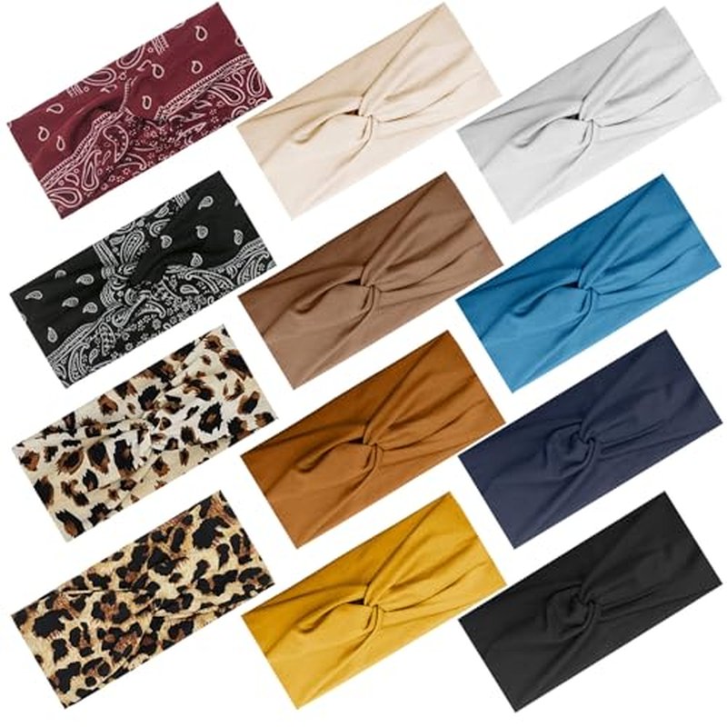 12-Pack Wide Stretch Headbands for Women – Workout Yoga Hair Bands