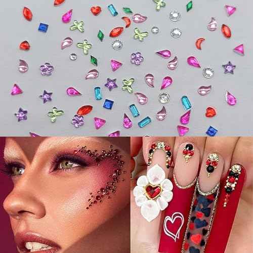 2000PCS Colorful Rhinestones Nail Art Charms Multi Shape Crystal Flat Back Nail Gems 3D Mini Heart Star Flower Nail Diamonds Kawaii Nail Crafts Acrylic Nail Rhinestone Diamonds for Women Nail