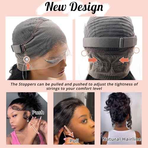 360 Lace Front Wigs Human Hair Body Wave 200% Density 20 Inch Upgraded Hidden Straps 360 HD Full Lace Wigs Human Hair With Drawstring Pre Plucked With Baby Hair for Women Natural Black