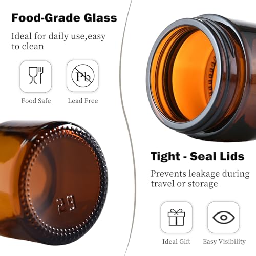 4oz Amber Glass Jars with Lids, 24 Pack