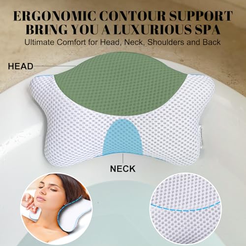 Luxury Bath Pillow with 4 Suction Cups | Non-Slip Head & Neck Support
