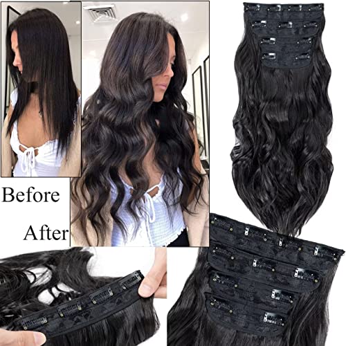 Bilisar Clip in Hair Extensions for Women Highlight Wavy Curly Long Synthetic Hairpieces for Women 20 inch 4pcs Ash Brown mix Ash Blonde Full Head