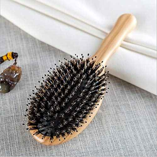 Wild Boar Bristle Hairbrush with Waxed Olive Wood Handle for Styling, Smoothing, Detangling Thick, Thin, Straight, Curly, Wavy, Dry, Damaged Hair to Women, Men, Ladies, Giftbox Included