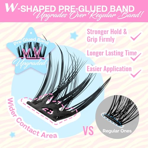 CALAILIS Self Adhesive Eyelashes 66Pcs D Curl Press on Lashes Pre Glued Eyelash Clusters No Glue Needed Lash Clusters Reusable Glueless DIY CLuster Lashes Kit with Tweezers for Beginners (ZN05)