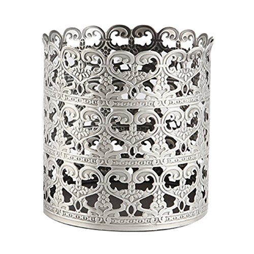 Heart Patterned Vintage Hairbrush Holder Antique Make up Brush Holder Makeup Vanity Organizer (Tin (Matt Gray), Large)