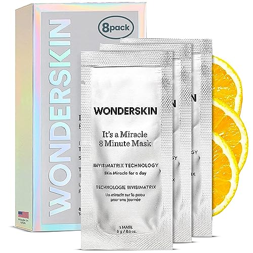 Wonderskin 8 Minute Mask, Hydrating Face Mask, Anti Aging Face Mask Packed with Vitamin C and Niacinamide, Moisturizing Face Mask Pack of 8