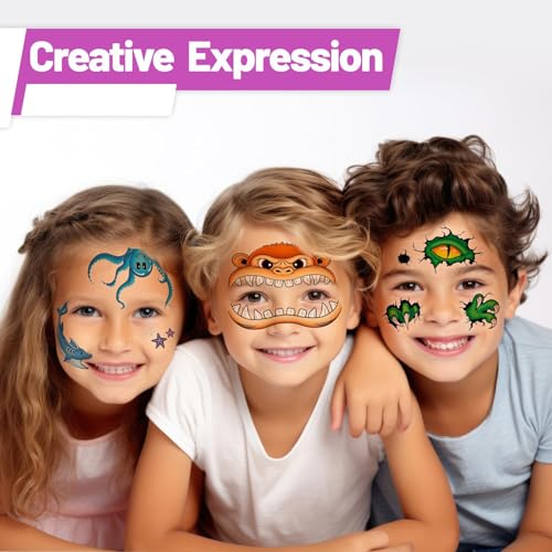 Partywind Temporary Face Tattoos for Kids, 24 Styles Waterproof