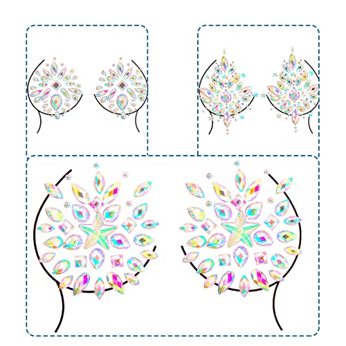 Rhinestone Temporary Tattoo Stickers - 3Pc Festival Face Gems