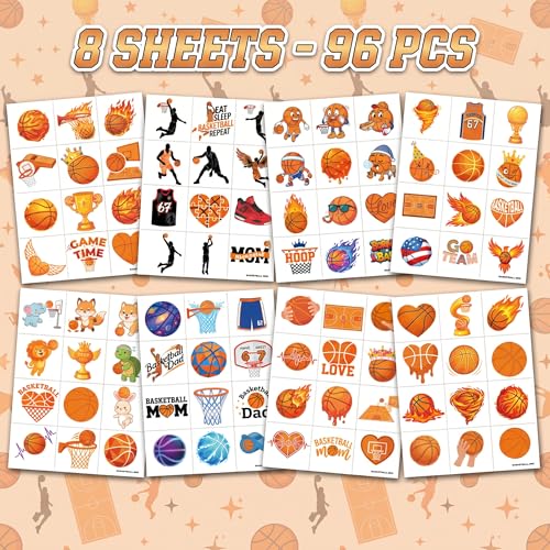 96 Pcs Basketball Temporary Tattoos for Kids