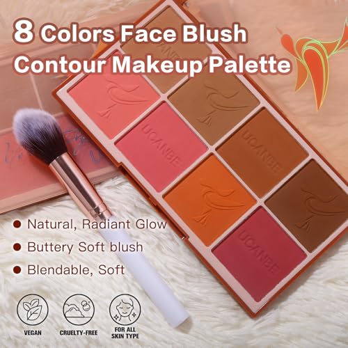 8-Color Face Blush Bronzer Palette with Brush