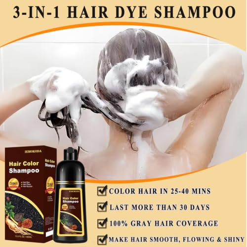 Deep Wine Red Hair Dye Shampoo 3-in-1 for Gray Hair - Long-Lasting Natural Color, 16.9 Fl Oz