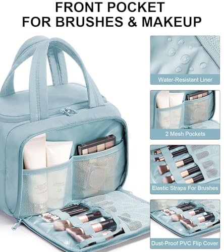Bagstellar Light Blue Travel Toiletry Bag for Women, Large Waterproof Makeup Organizer