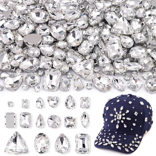 120 PCS White Sew-On Rhinestones Mixed Shapes Glass Gems