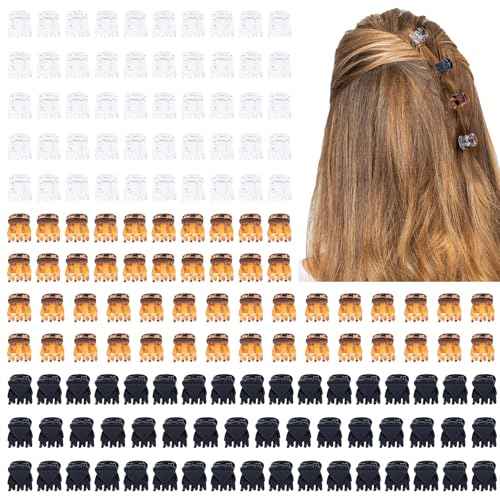 Cobahom 150PCS Extra Small Claw Clips for Thin Thick Hair, Super Mini No-Slip 0.55 Inch Tiny Hair Clips for Hair Styling, Small Hair Accessories for Women Girls, Brown, Black, Clear