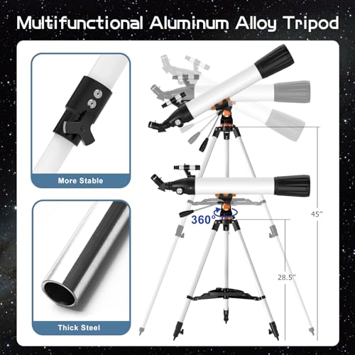 Telescope 90mm Aperture 800mm Telescope for Adults with High Powered, Refractor Telescopes for Kids & Beginners, Multi-Coated High Transmission AZ Mount Portable Telescope includes Carry Bag