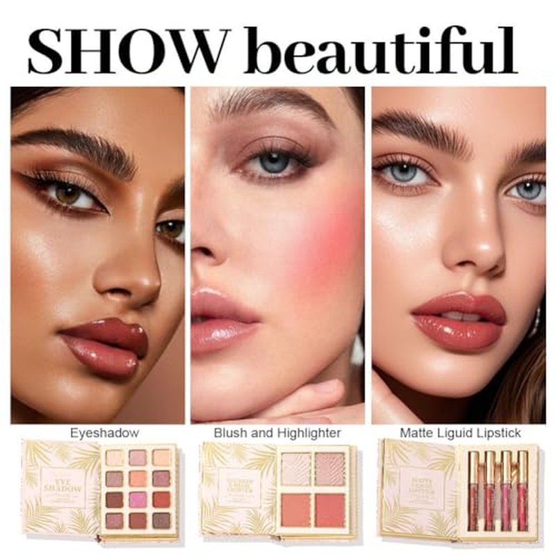 20-Color All-in-One Makeup Palette with Eyeshadow, Blush & Lipstick