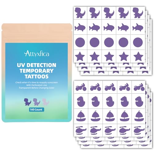 UV Detection Temporary Tattoos - 160 Count Sunscreen Reminder Stickers