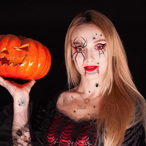 Halloween Spider Face Tattoos - 4 Sheets Temporary Stickers