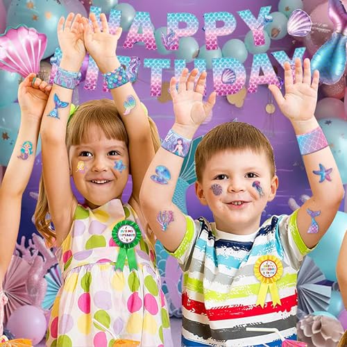 Mermaid Party Favors Set - 48 Tattoos & 24 Slap Bracelets