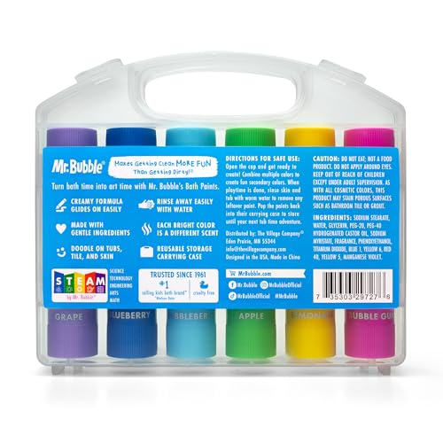 Mr. Bubble 6-Color Washable Bath Paint Sticks for Kids