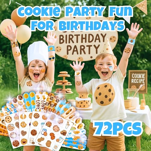 72-Piece Cookie Party Favors Set - 48 Tattoos & 24 Slap Bracelets