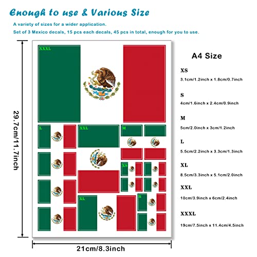 Mexican Flag Stickers - Set of 3 Vinyl Decals, 11.7x8.3in