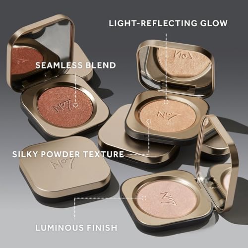 No7 Radiant Glow Powder Highlighter Makeup - Lightweight, Buildable Highlighting Powder for a Dewy, Natural-Looking Shine - Silky Illuminator in 3 Glowing Shades - Pink Silk (5g)