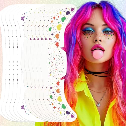 12-Sheet Pride Freckles Face Tattoos - Rainbow Heart & Butterfly