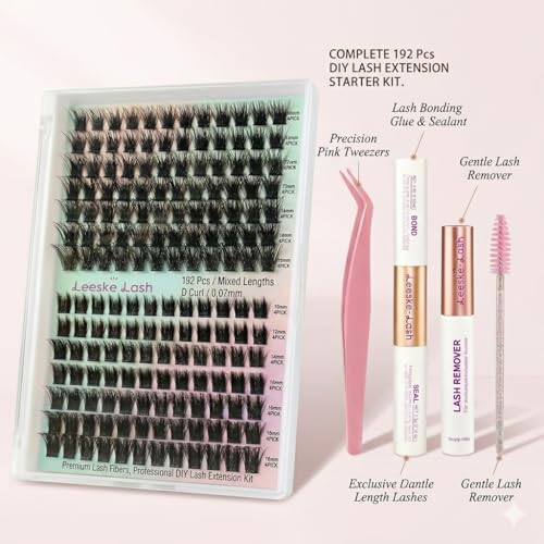 D Curl Wispy Lash Clusters Kit 192Pcs with Bond & Remover