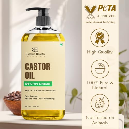 Botanic Hearth Pure Castor Oil 8 Fl Oz for Hair, Brows & Lashes