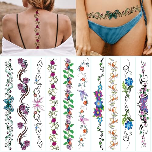 Long Lasting Flower Temporary Tattoo - 10 Sheet Set