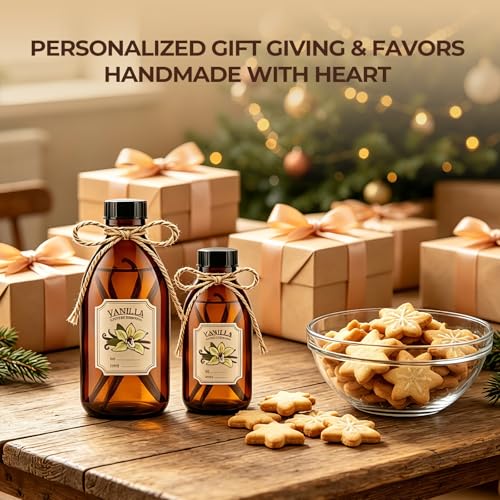 48-Pack 8oz Amber Glass Bottles with Caps & Labels for Extracts