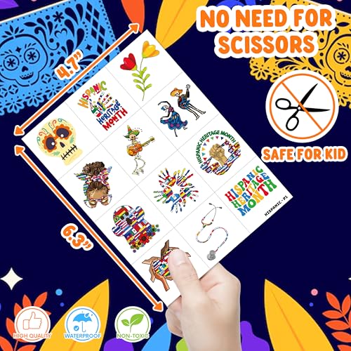 96 PCS Hispanic Heritange Month Pre-Cut Birthday Party Decorations Favors Supplies Temporary Tattoos Decor Latin American Spanish Stickers For Boys Girls Gift School Prizes Rewards