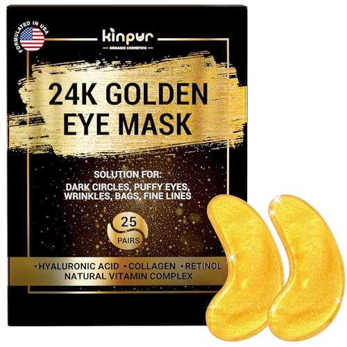 24K Gold Eye Patches for Puffy Eyes and Dark Circles, Luxury Anti-aging Skincare - Collagen Anti Wrinkles Patches w/Vitamin C & Niacinamide to Hydrate, Depuff, Smooth Fine Lines ? 25 pairs