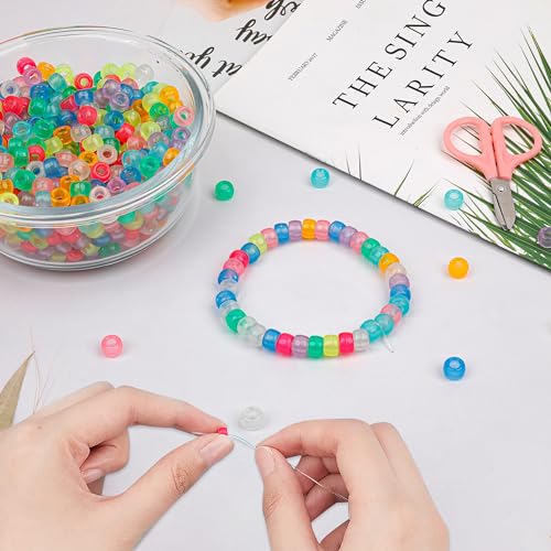 Auvoau 1000Pcs Glow in The Dark Pony Beads 9mm Plastic Kandi Beads Bulk for Friendship Bracelet Necklace Craft Jewelry Making Beads for Hair Braids 9 Color