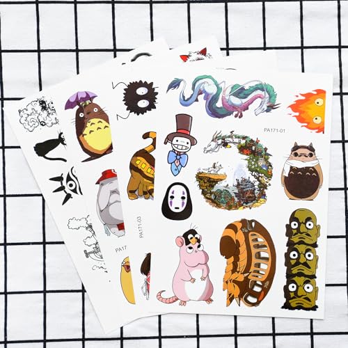 Pounchi Japanese Anime Temporary Tattoos, 8 Sheets, Waterproof