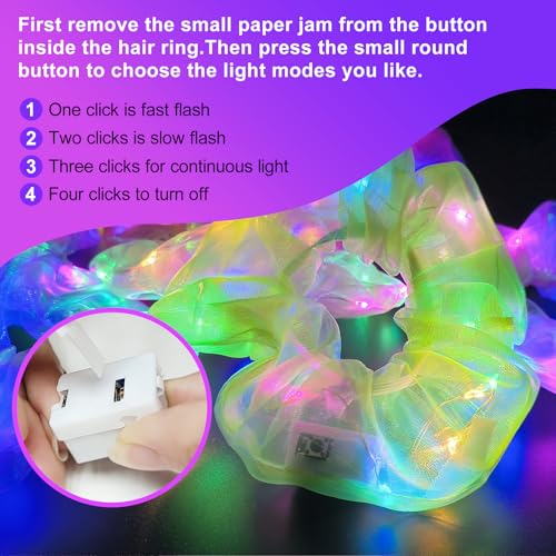 MUYANN 4-Pack LED Light Up Green Scrunchies for Women & Girls, Party & Festival Hair Accessories