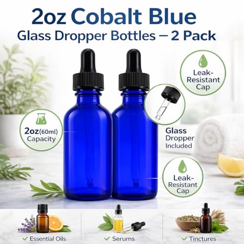 GreenHealth 2oz Cobalt Blue Glass Dropper Bottles Pack of 2