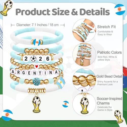 NovaStl Soccer Beaded Charm Bracelets 7-Pack - Game Day & Team Spirit Accessories