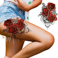 Red Rose Black Lace Temporary Tattoo - 4 Pack Waterproof