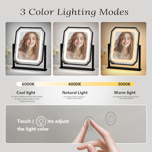 Lighted Makeup Mirror with 10x Magnifying Mirror, 3 Color Modes
