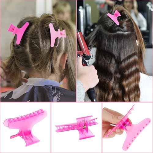 Hair Clips for Styling Sectioning 12 PCS Pink Hot Pink Butterfly Clamps Hair Claw Clips Pro Salon Hair Clips for Styling, Sectioning, Cutting and Coloring