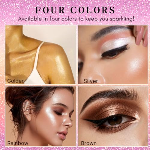 Silver Body Glitter Spray, Hair Glitter Spray, Body Shimmer Powder, Face Glitter Highlighter, Glitter Spray, Body Shimmer Spray for Skin, Rave Hairspray for Festival Party Halloween
