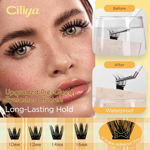 Self Adhesive Eyelashes Cluster Natural Look, 10-16mm Pre Glued Lash Clusters Multi-Day Wear Press on Lashes No Glue Needed, Reusable, DIY Eyelash Extensions for Daily Use