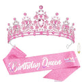 Pink Birthday Queen Crown and Sash Set with Rhinestones