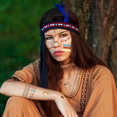 Indian Face Tattoos Metallic Temporary Stickers 4 Sheets