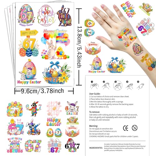 99Pcs Easter Bunny 6 7 Six Seven Temporary Tattoos for Easter Bunny Birthday Party Supplies Decorations, Hypoallergenic Easter Decorations for Party